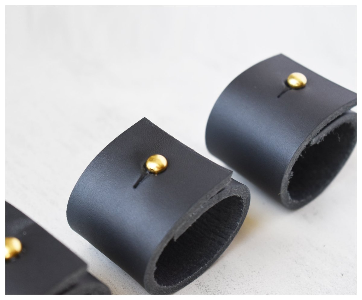 Black Leather Napkin Rings - Set of 4 - celina mancurti - napkin rings - -genuine leather