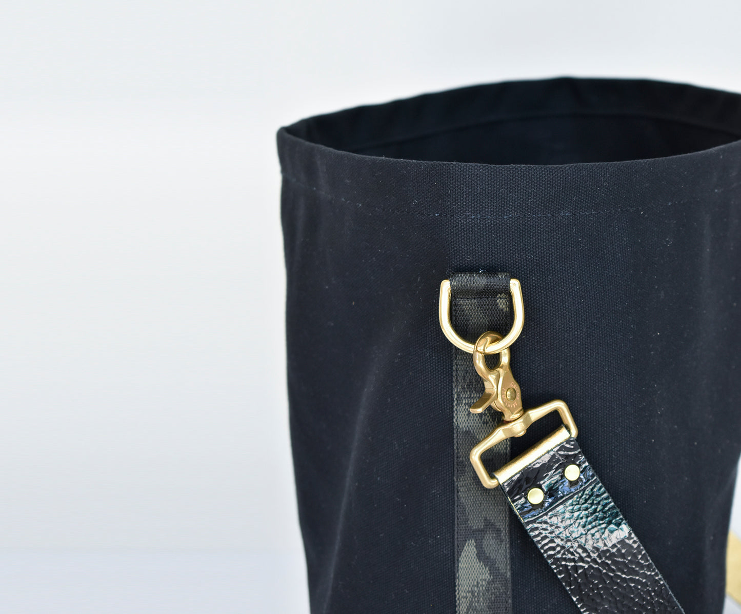 Black Tote Bag with Leather Strap - Black/Gold