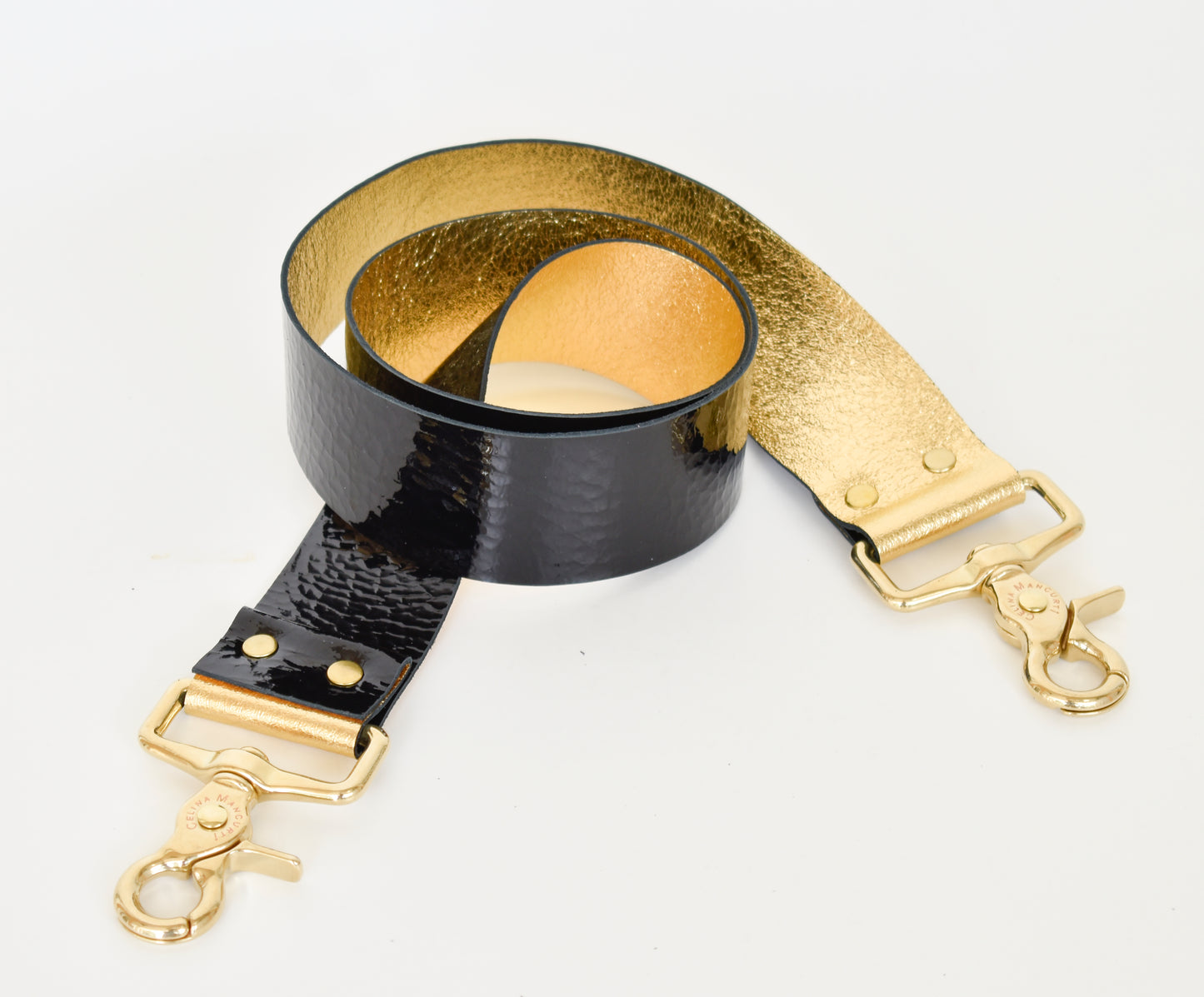 Black Tote Bag with Leather Strap - Black/Gold