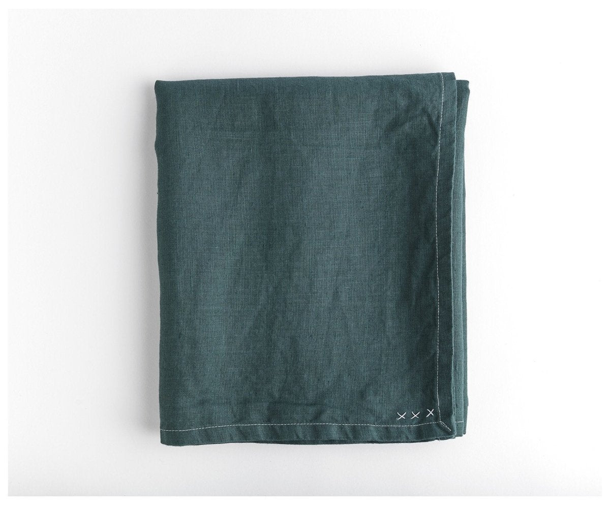 Bohemian Tablecloth- Deep Green Linen - celina mancurti - tablecloth - 55 x55 inches - -many sizes