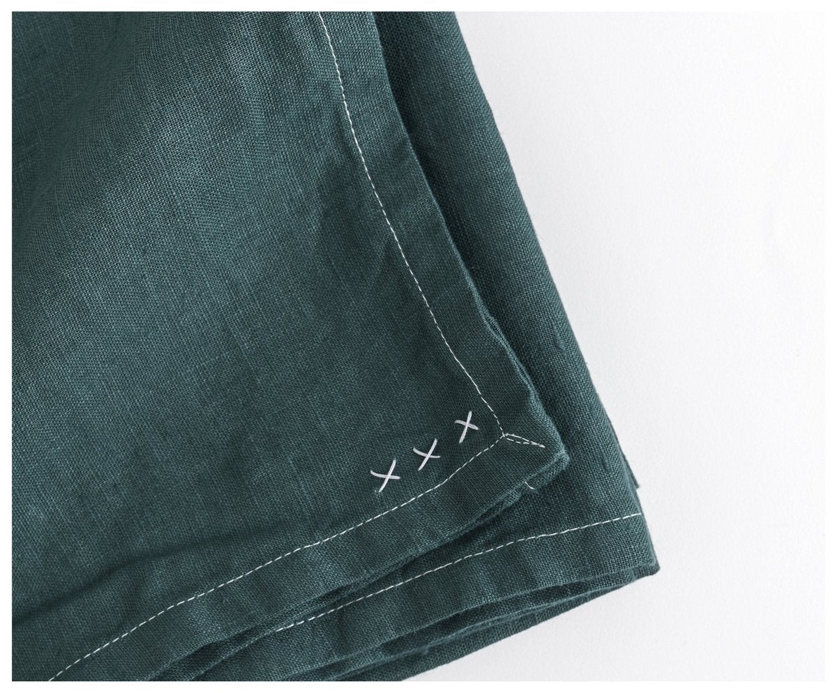 Bohemian Tablecloth- Deep Green Linen - celina mancurti - tablecloth - 55 x55 inches - -many sizes