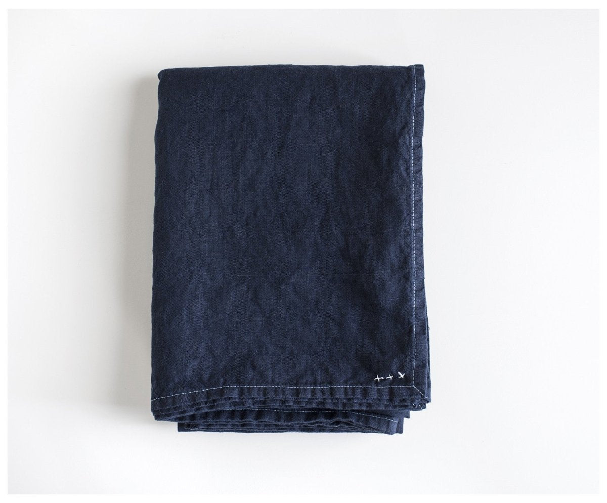 Bohemian Tablecloth - Navy Blue Linen - celina mancurti - tablecloth - 55 x 55 inches - -many sizes