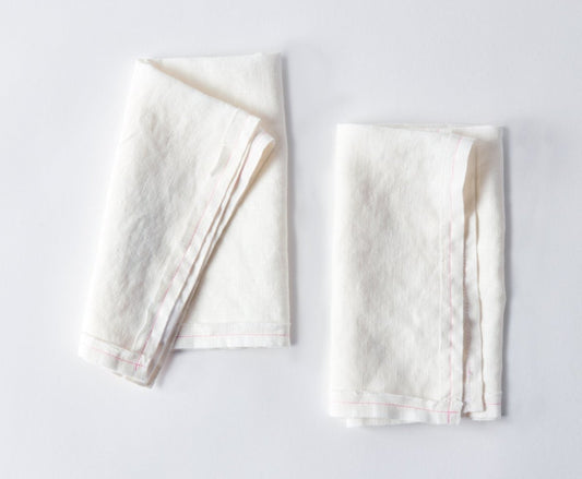 Delicious Off-white Linen Napkin- Pink stitching - Set of 2 - celina mancurti - napkins - -delicious