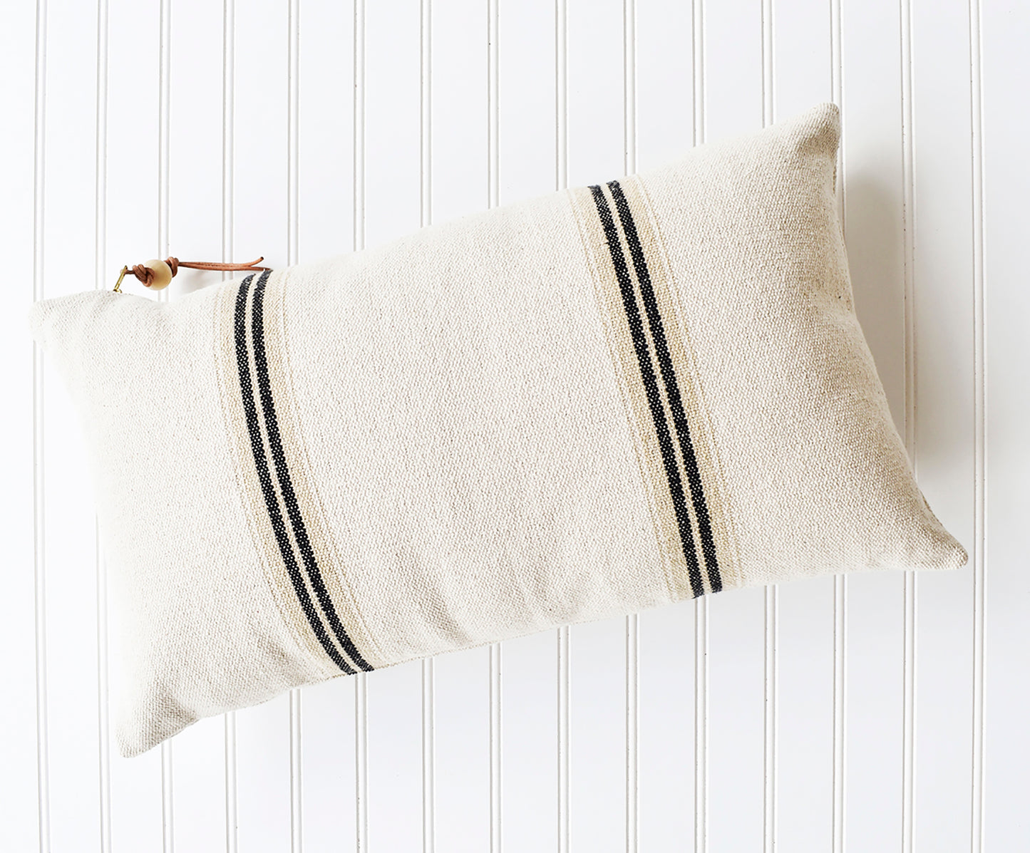 French Cotton Pillow with Black Stripes