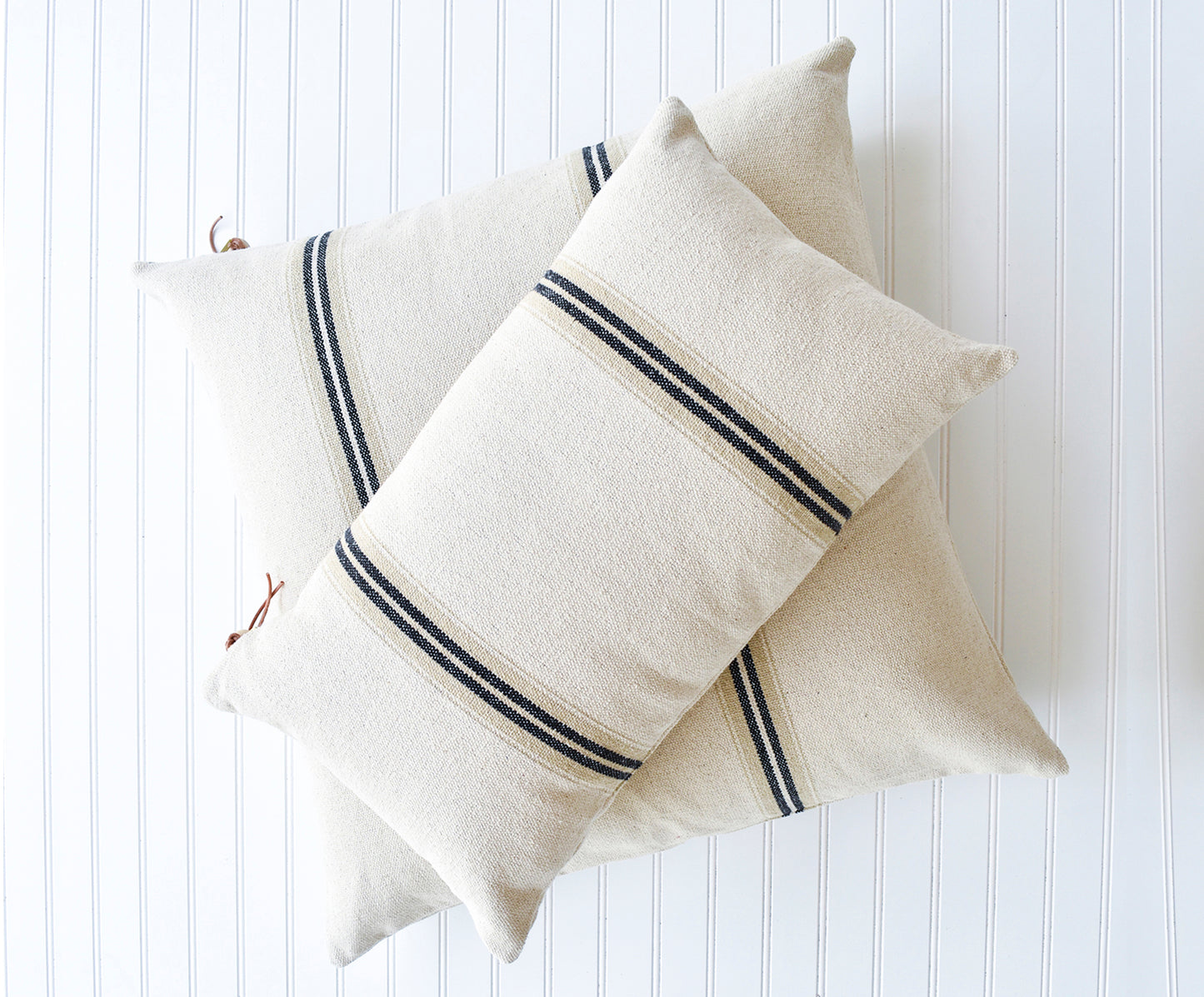 French Cotton Pillow with Black Stripes