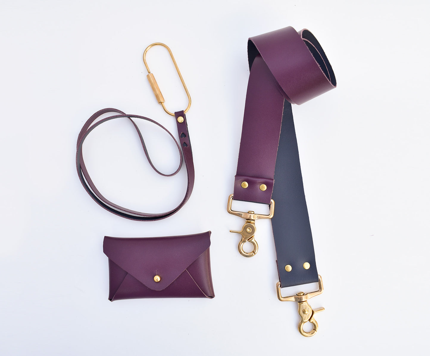 Leather Card Holder- Cherry & Navy Inside
