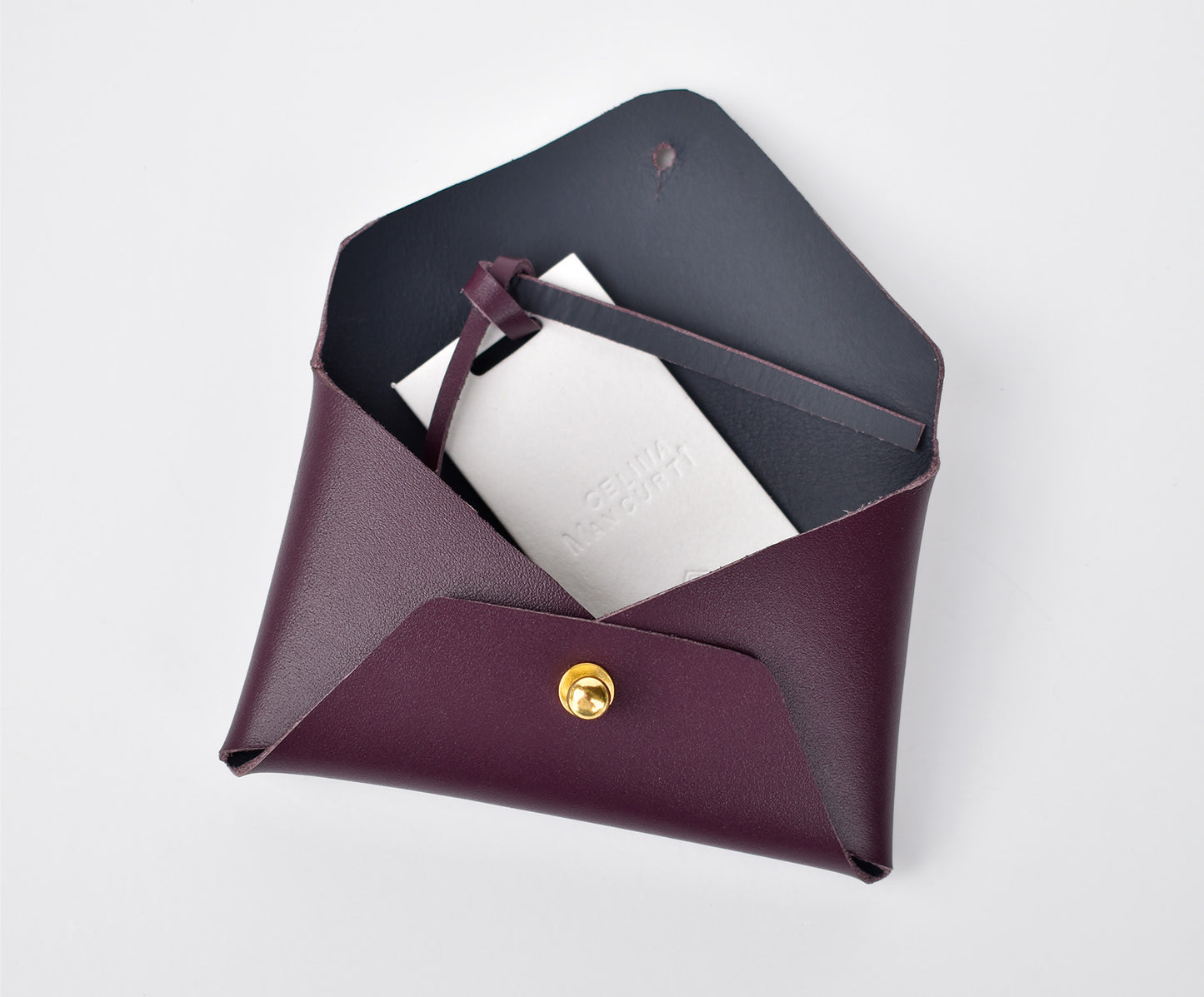 Leather Card Holder- Cherry & Navy Inside