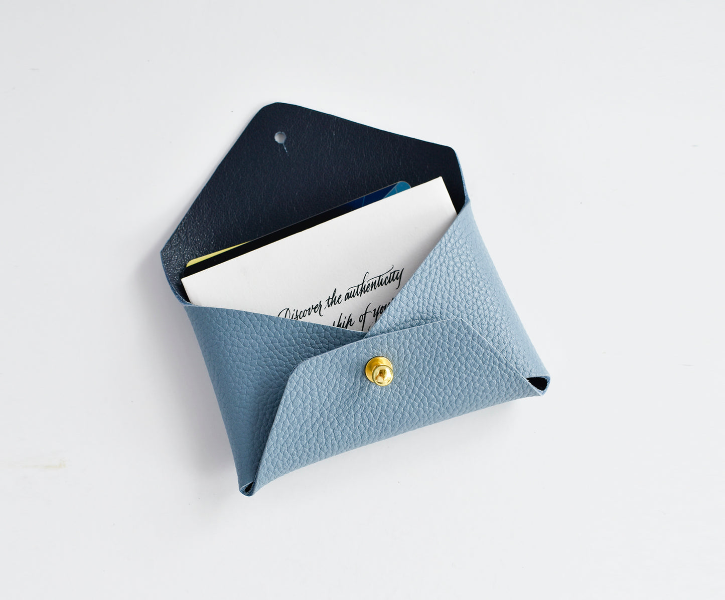 Leather Card Holder- Denim & Black inside