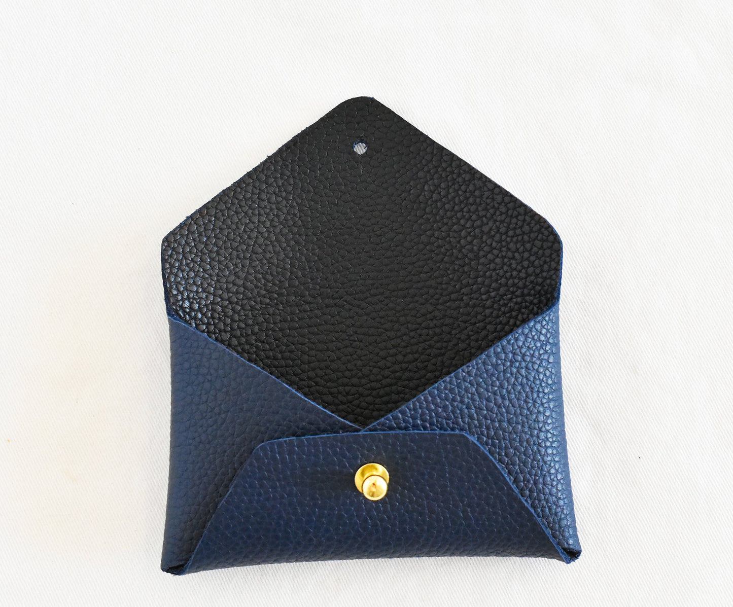 Leather Card Holder- Navy & Black Inside