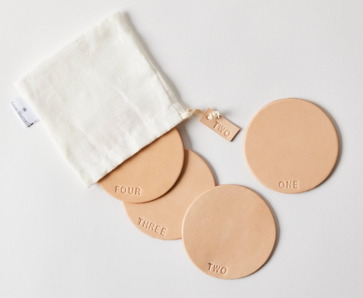 Leather Coasters- NUMBERS - celina mancurti - coasters - -hand pressed lettering