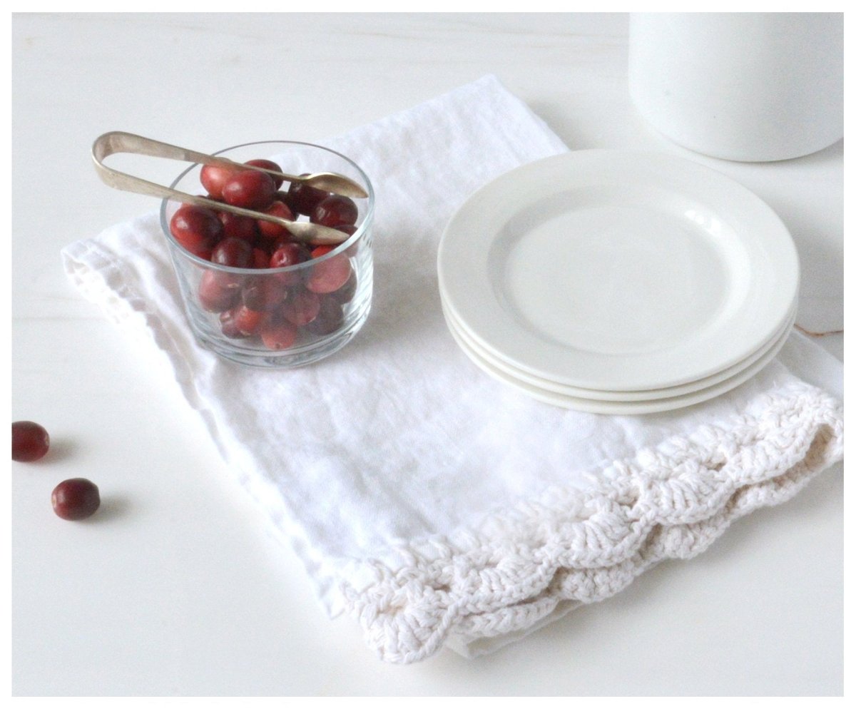 Linen Tea Towel - celina mancurti - tea towel - -hand knitted edge