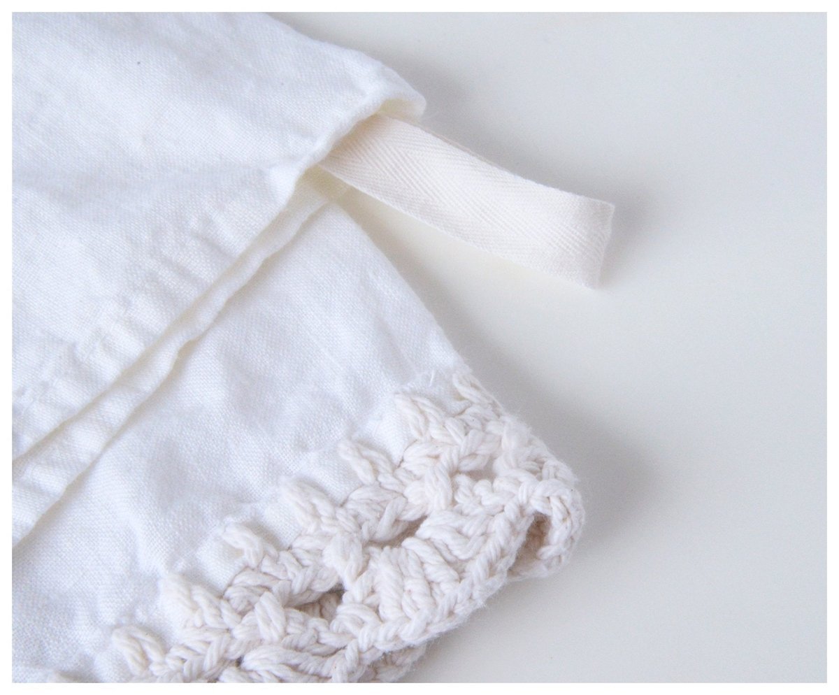 Linen Tea Towel - celina mancurti - tea towel - -hand knitted edge