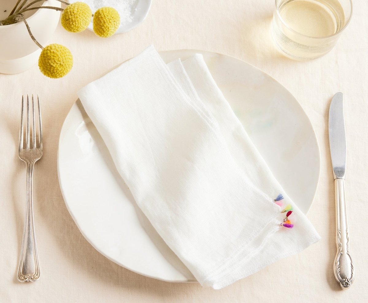 Mini Tassels Linen Napkins - Off White - celina mancurti - napkins - -set of 2