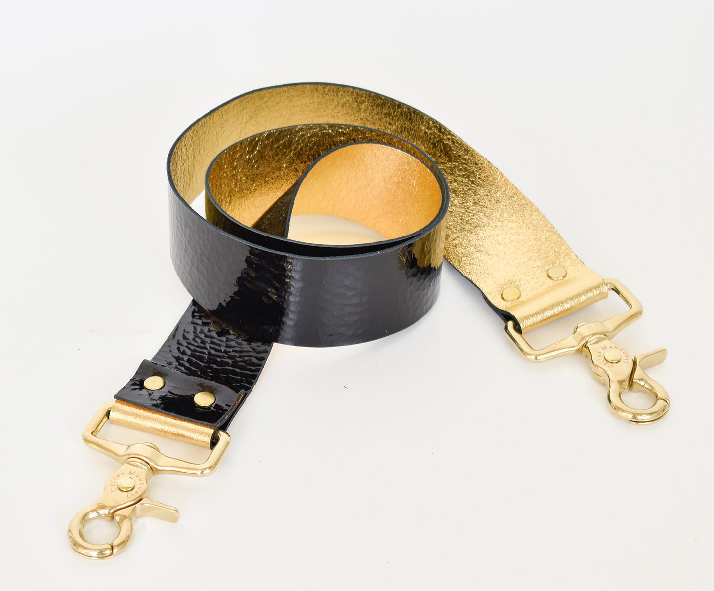 Mini Tote Bag with Leather Strap - Black & Gold