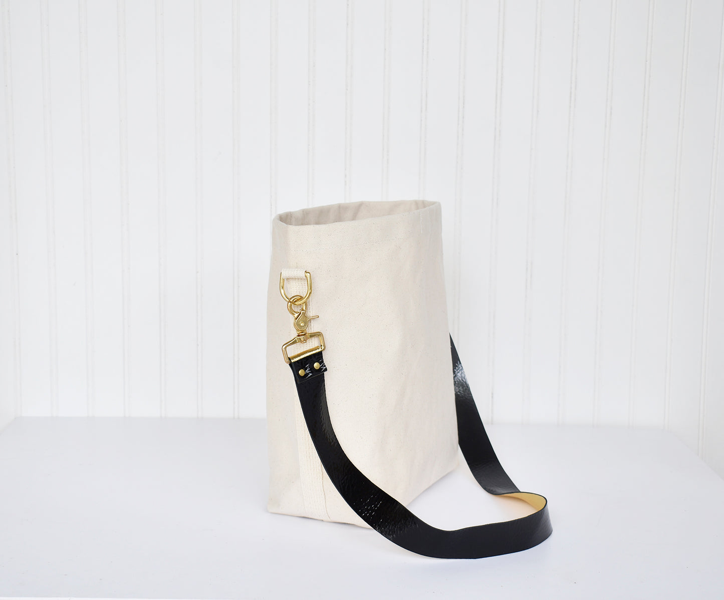 Mini Tote Bag with Leather Strap - Black & Gold