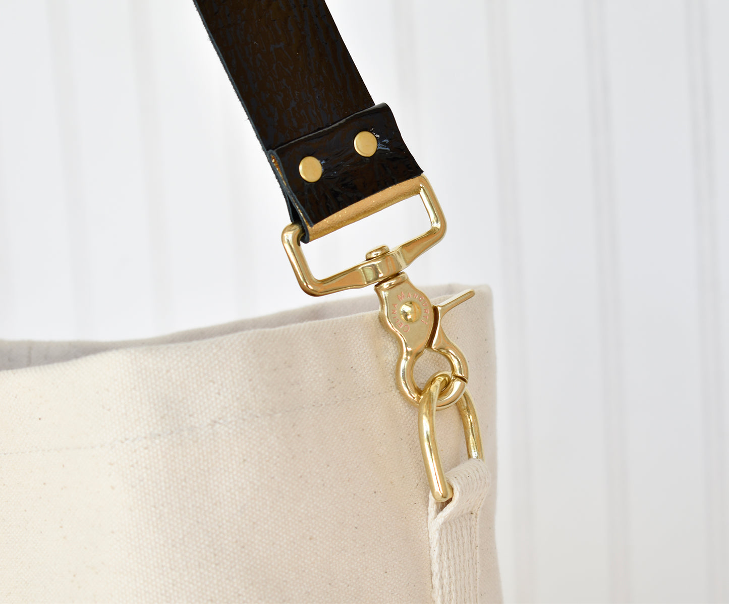 Mini Tote Bag with Leather Strap - Black & Gold
