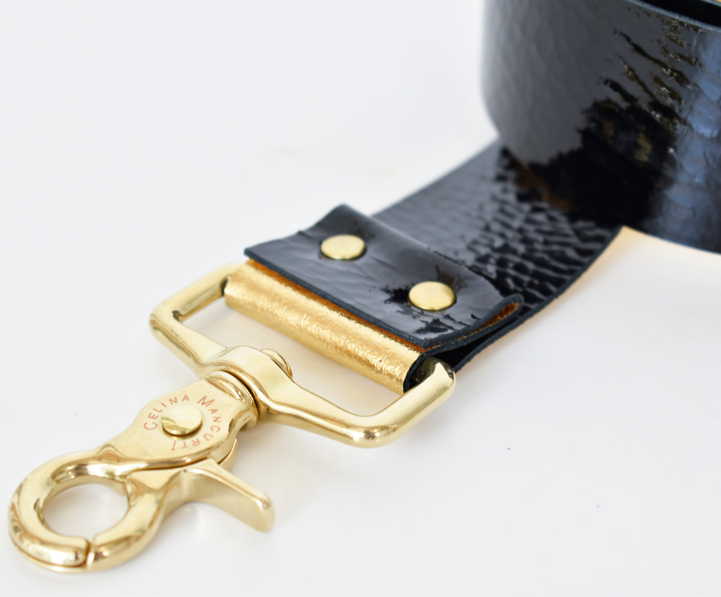 Mini Tote Bag with Leather Strap - Black & Gold