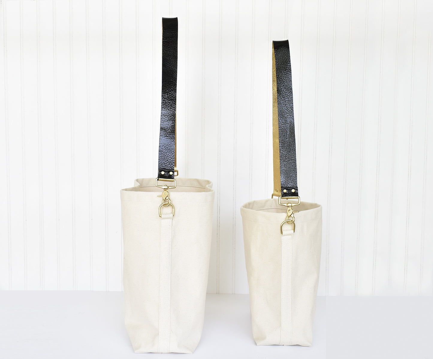 Mini Tote Bag with Leather Strap - Black & Gold