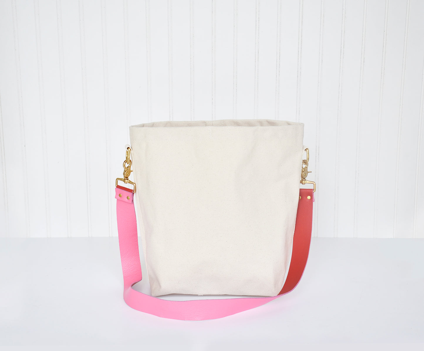 Mini Tote Bag with Leather Strap - Pink/Red