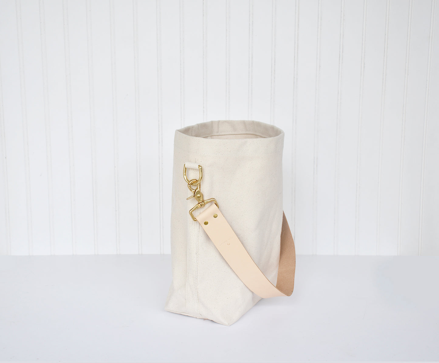 Mini Tote Bag with Leather Strap - Tan