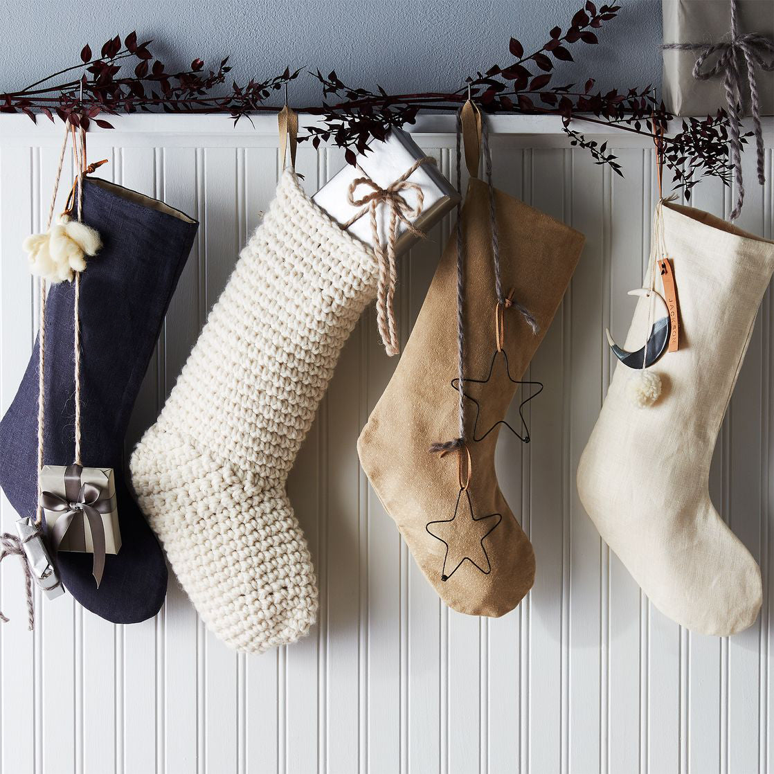 Monogrammed Linen Stockings - English Rose, Nude, Gray