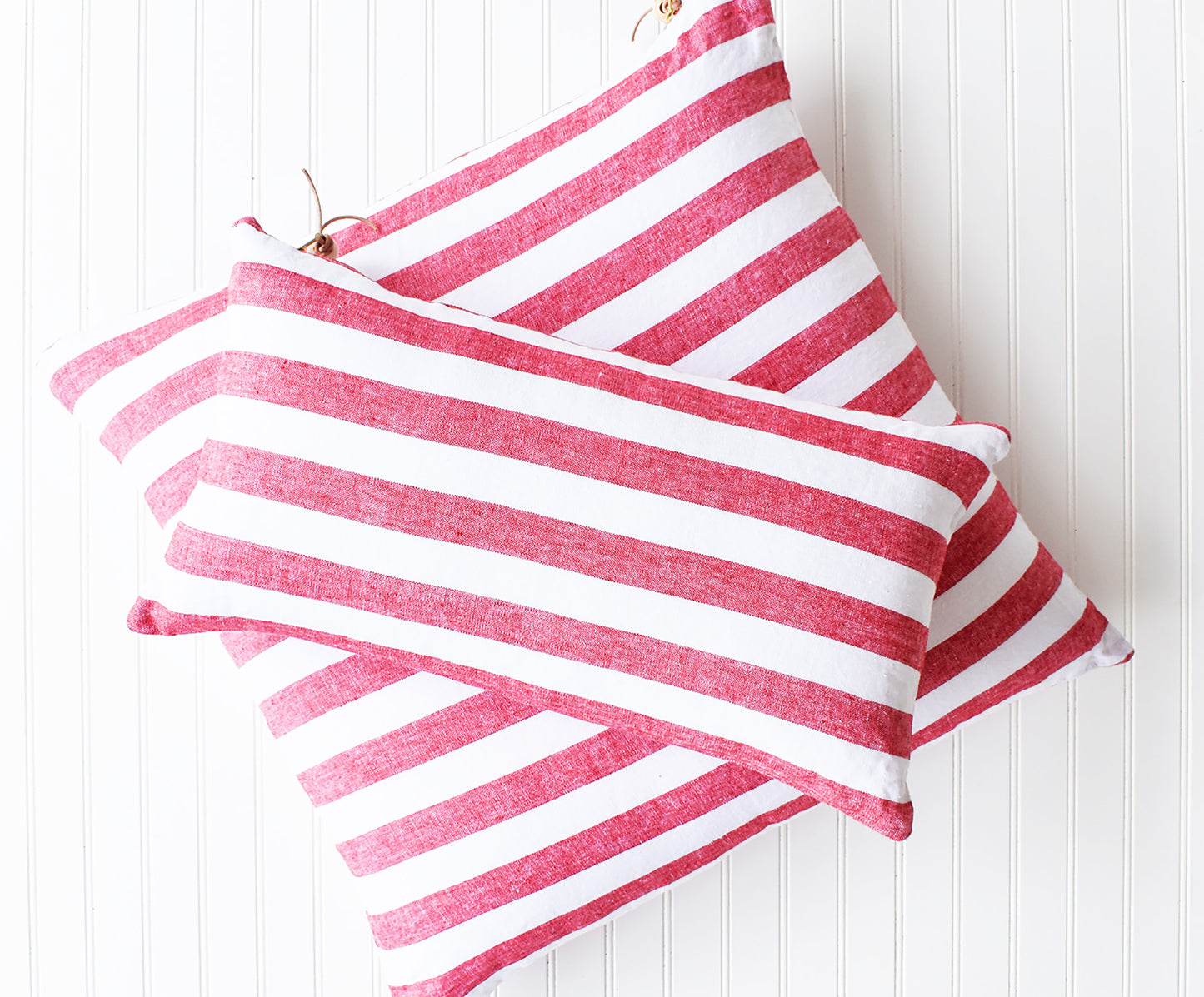 Red & White Stripe Linen Pillow – Coastal Throw Pillow