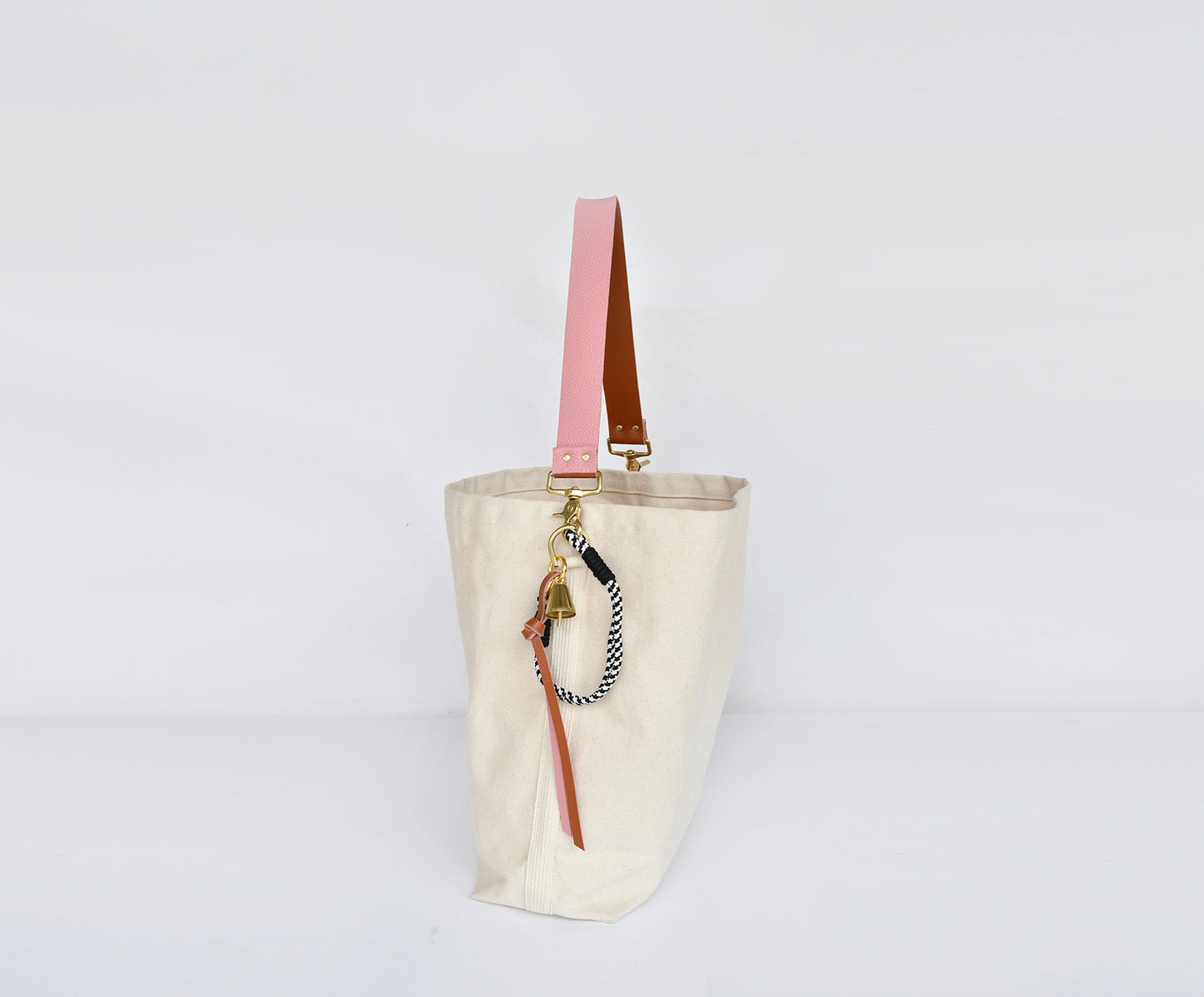 Tote Bag with Leather Strap - Rose & Caramel
