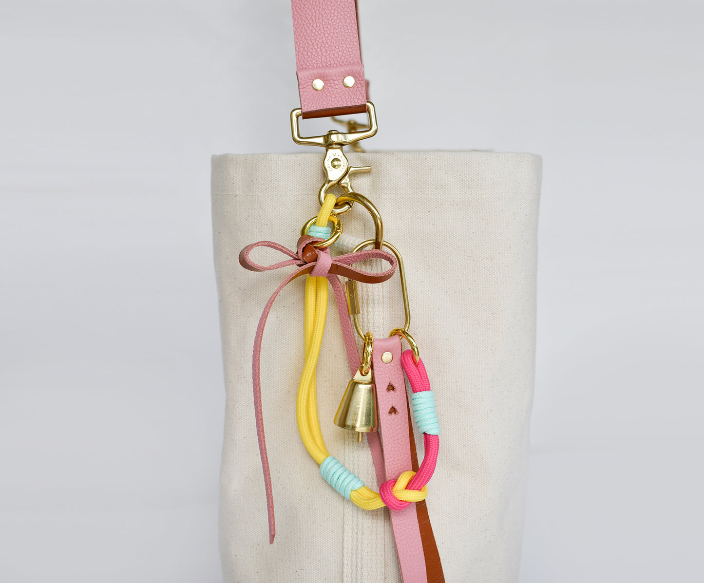Tote Bag with Leather Strap - Rose & Caramel