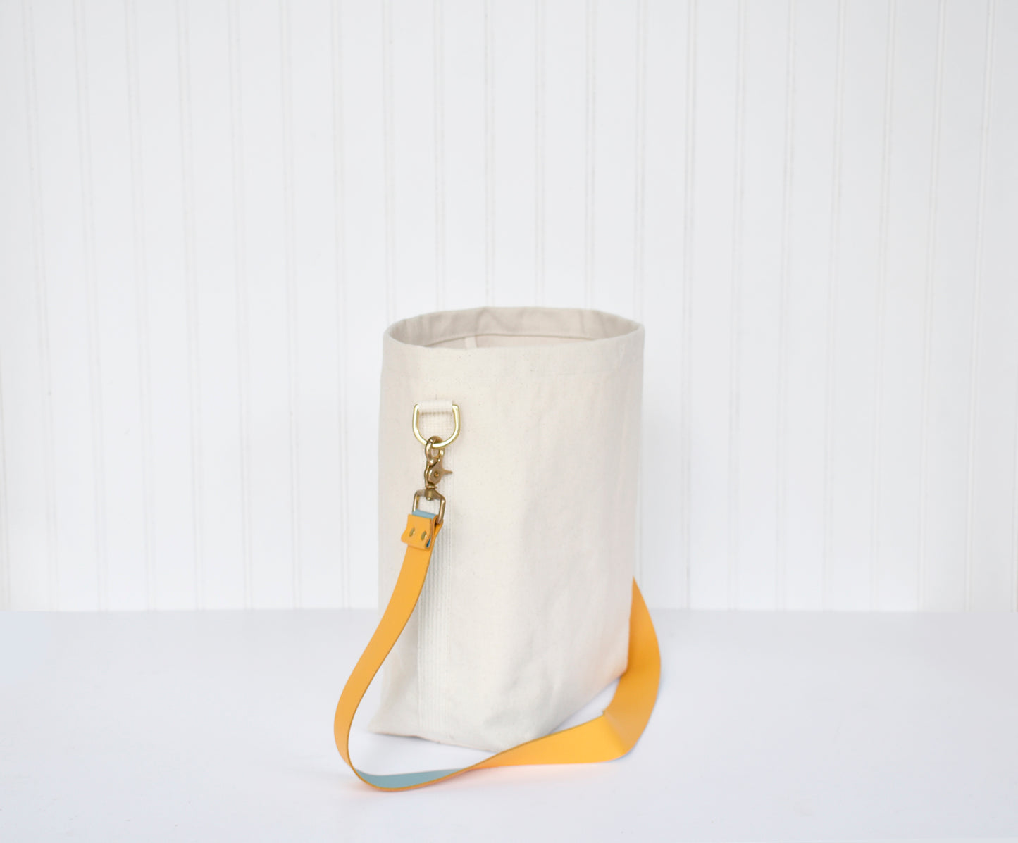 SMALL Tote Bag with Leather Strap - Mustard & Turquoise