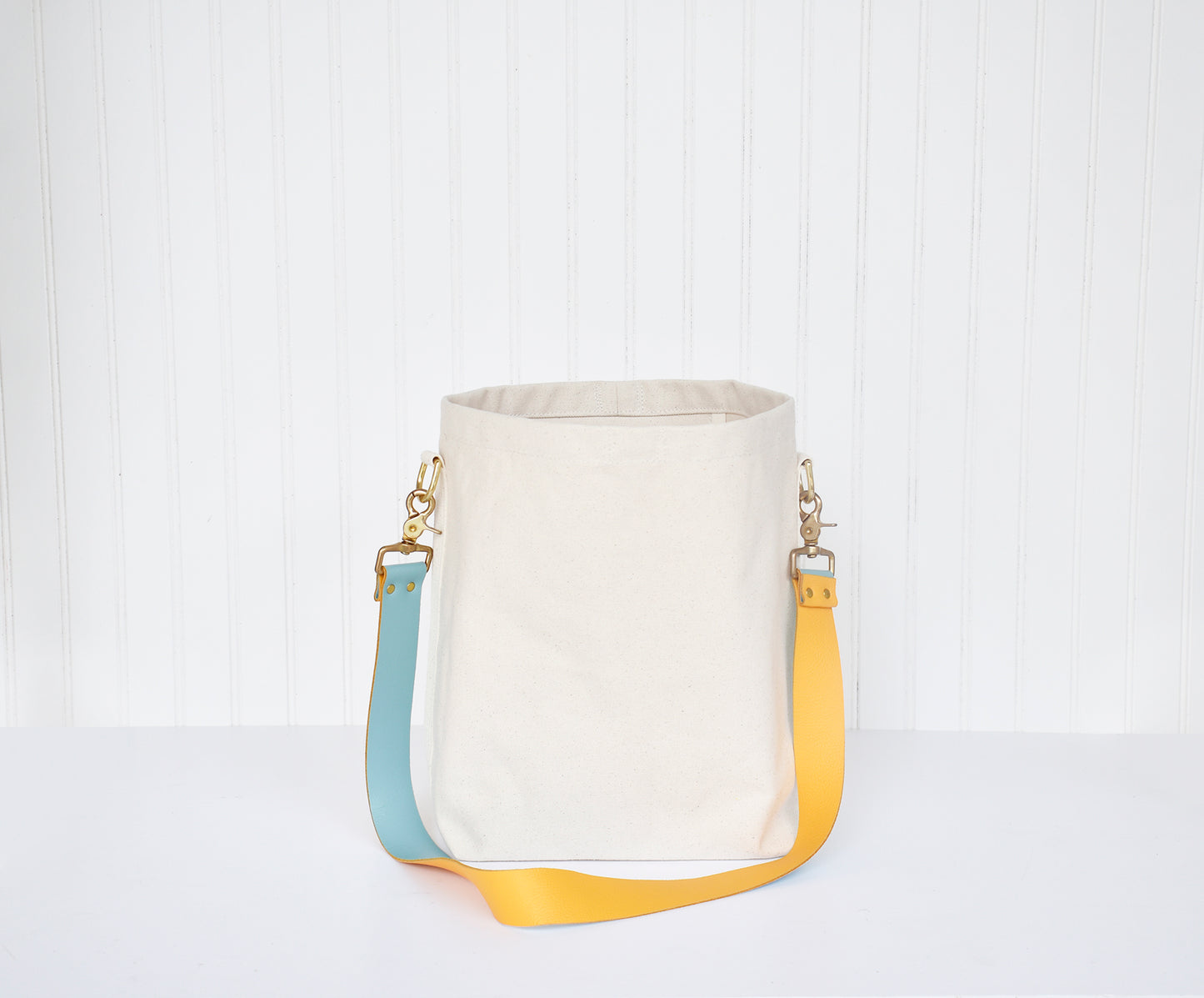 SMALL Tote Bag with Leather Strap - Mustard & Turquoise