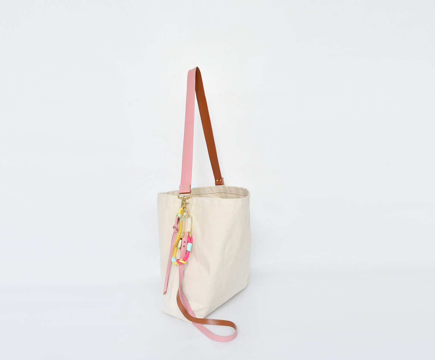 Tote Bag with Leather Strap - Rose & Caramel