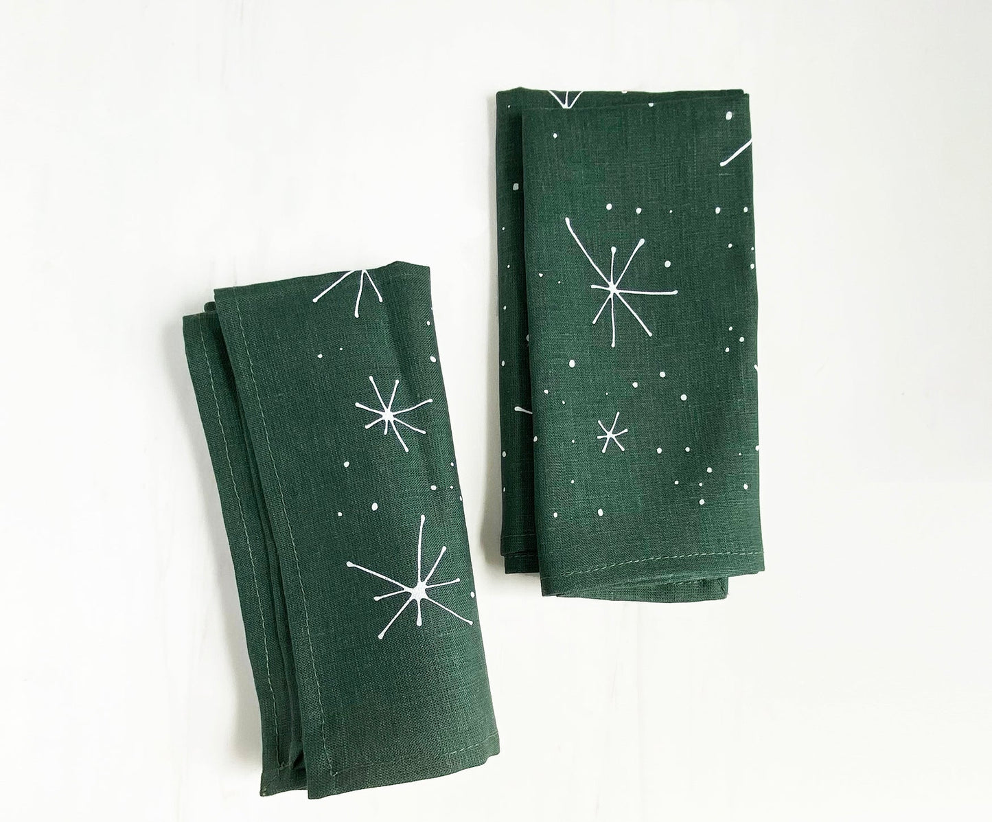 Snowflakes Linen Napkins - Deep green- Set of 2 - celina mancurti - napkins - -Hand Printed