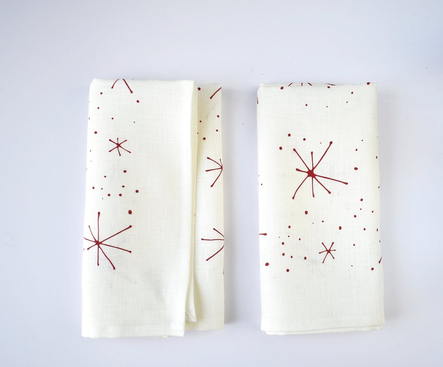 Snowflakes Linen Napkins - Red- Set of 2 - celina mancurti - napkins - -Hand Printed