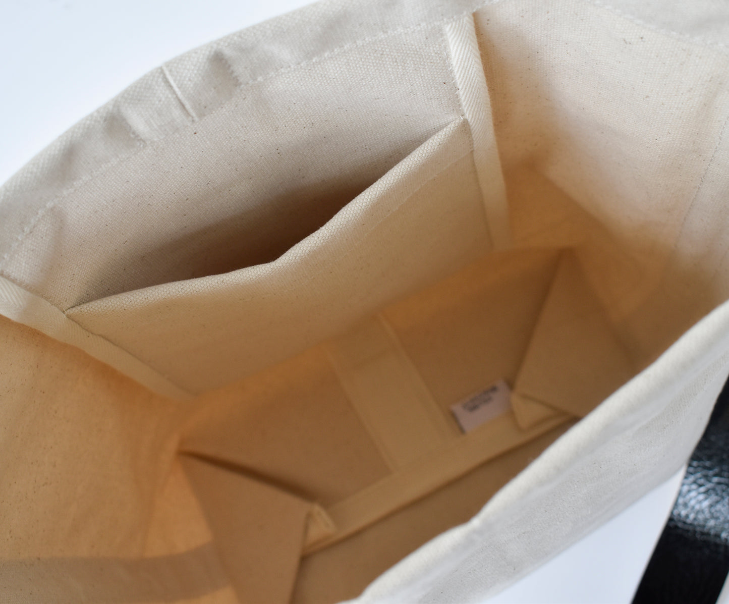 Tote Bag Ivory- Leather Strap Navy/Black