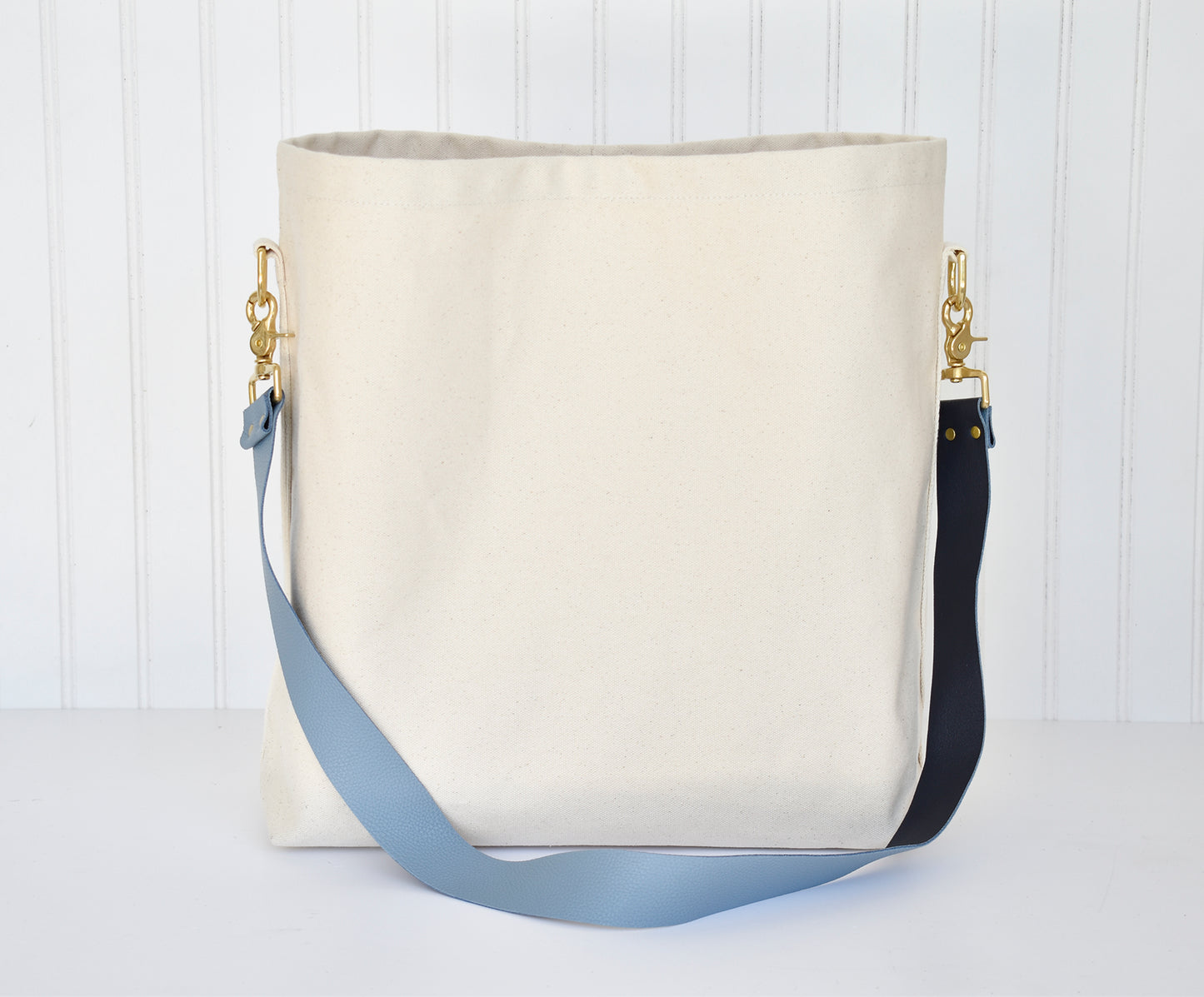 Tote Bag with Leather Strap - Denim & Navy