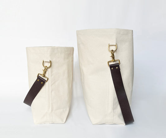 Tote Bag Ivory- Leather Strap Chocolate