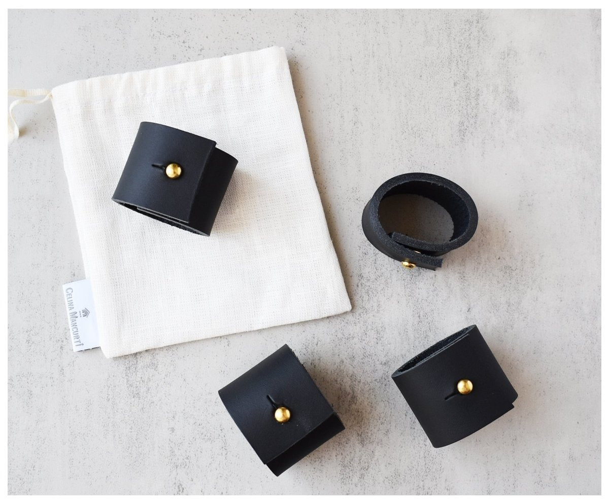 Black Leather Napkin Rings - Set of 4 - celina mancurti - napkin rings - -genuine leather