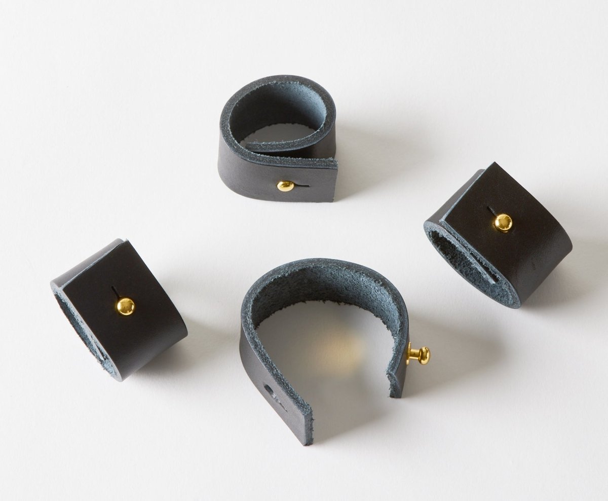 Black Leather Napkin Rings - Set of 4 - celina mancurti - napkin rings - -genuine leather