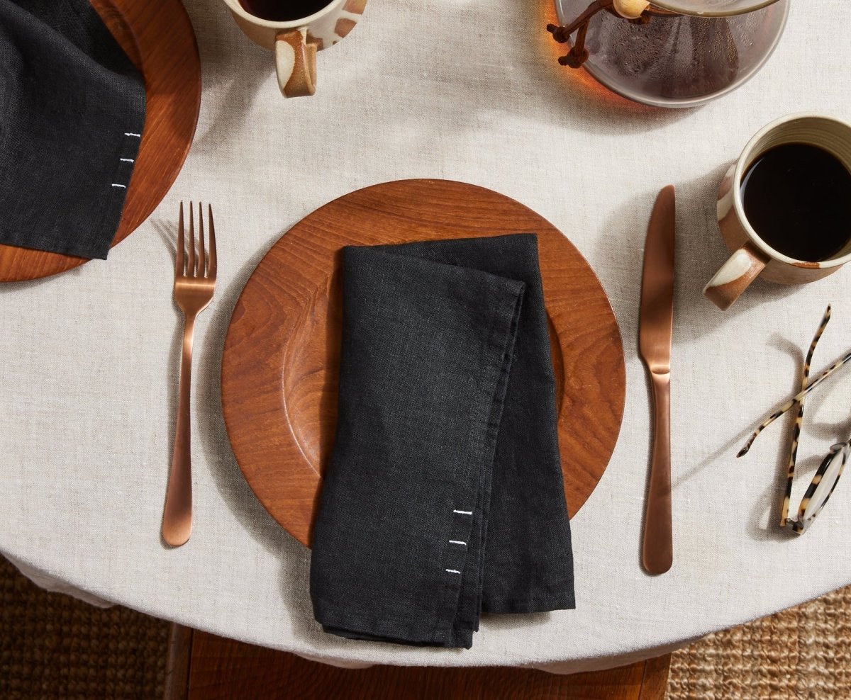 Black Linen Napkins ( Set of 2) - celina mancurti - napkins - -Sleek & chic