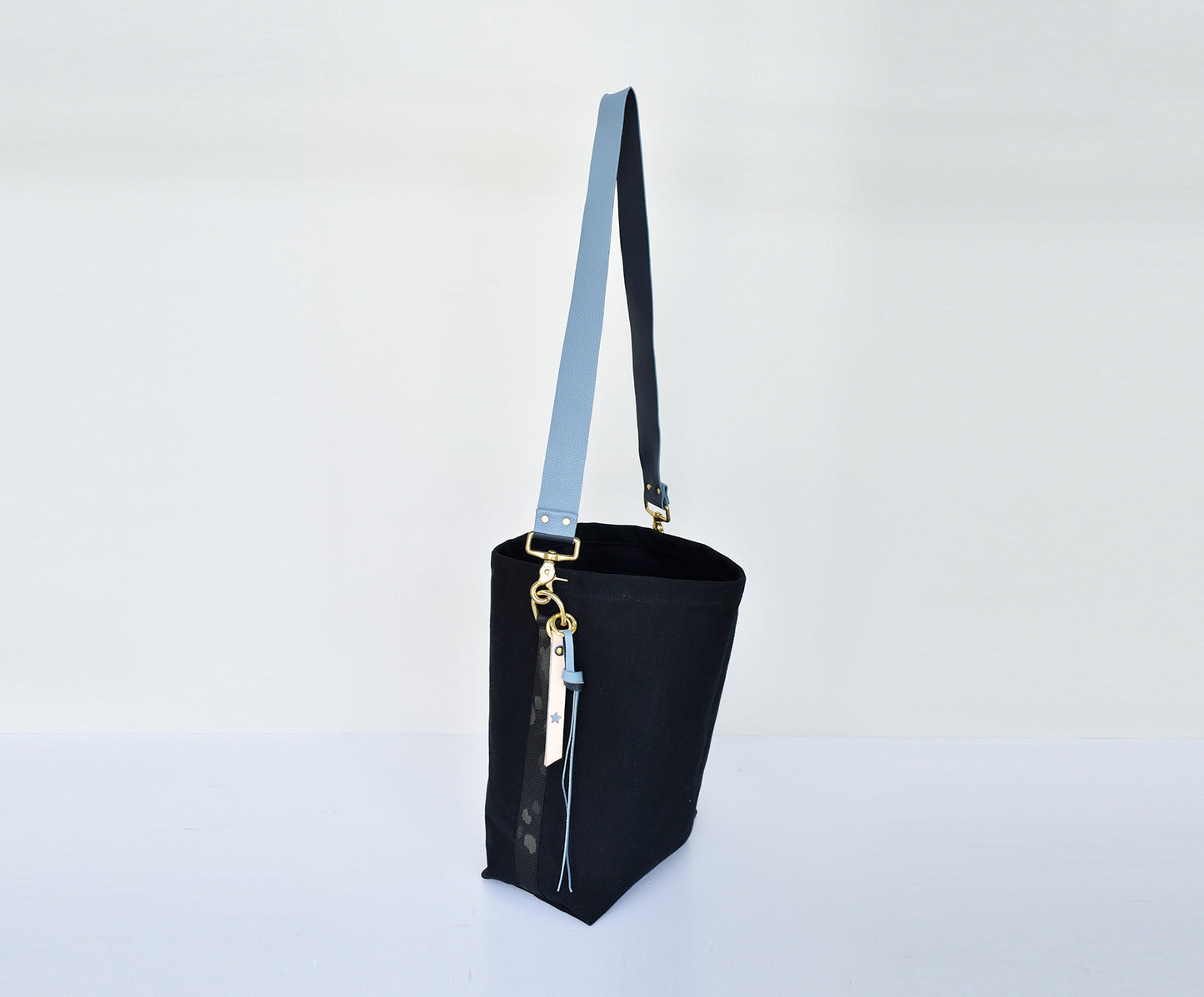 Black SMALL Tote Bag with Leather Strap - Denim/Navy