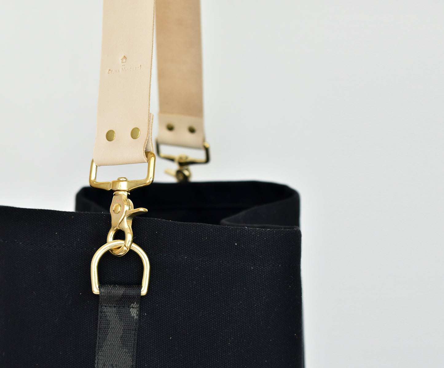Black SMALL Tote Bag with Leather Strap - Tan