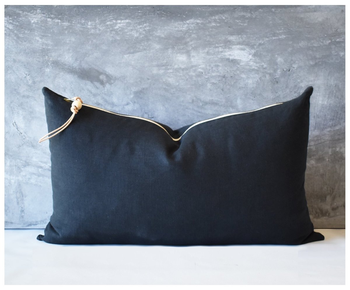 Black Washed Linen Pillow- 3 Sizes Available - celina mancurti - pillow - 24 X 14 INCHES -Cover ONLY -from
