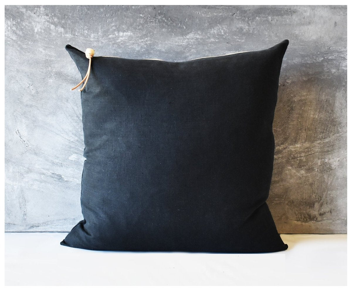 Black Washed Linen Pillow- 3 Sizes Available - celina mancurti - pillow - 20 X 20 INCHES -Cover ONLY -from