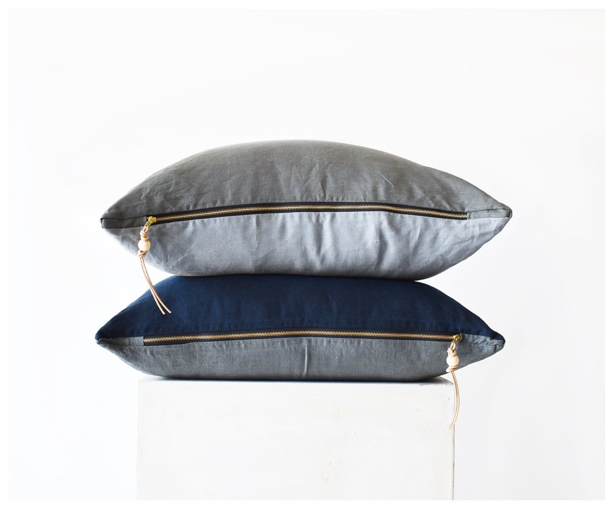Block Linen Pillow - 27 x 27 inches - celina mancurti - pillow - COVER ONLY -Navy-Grey -from