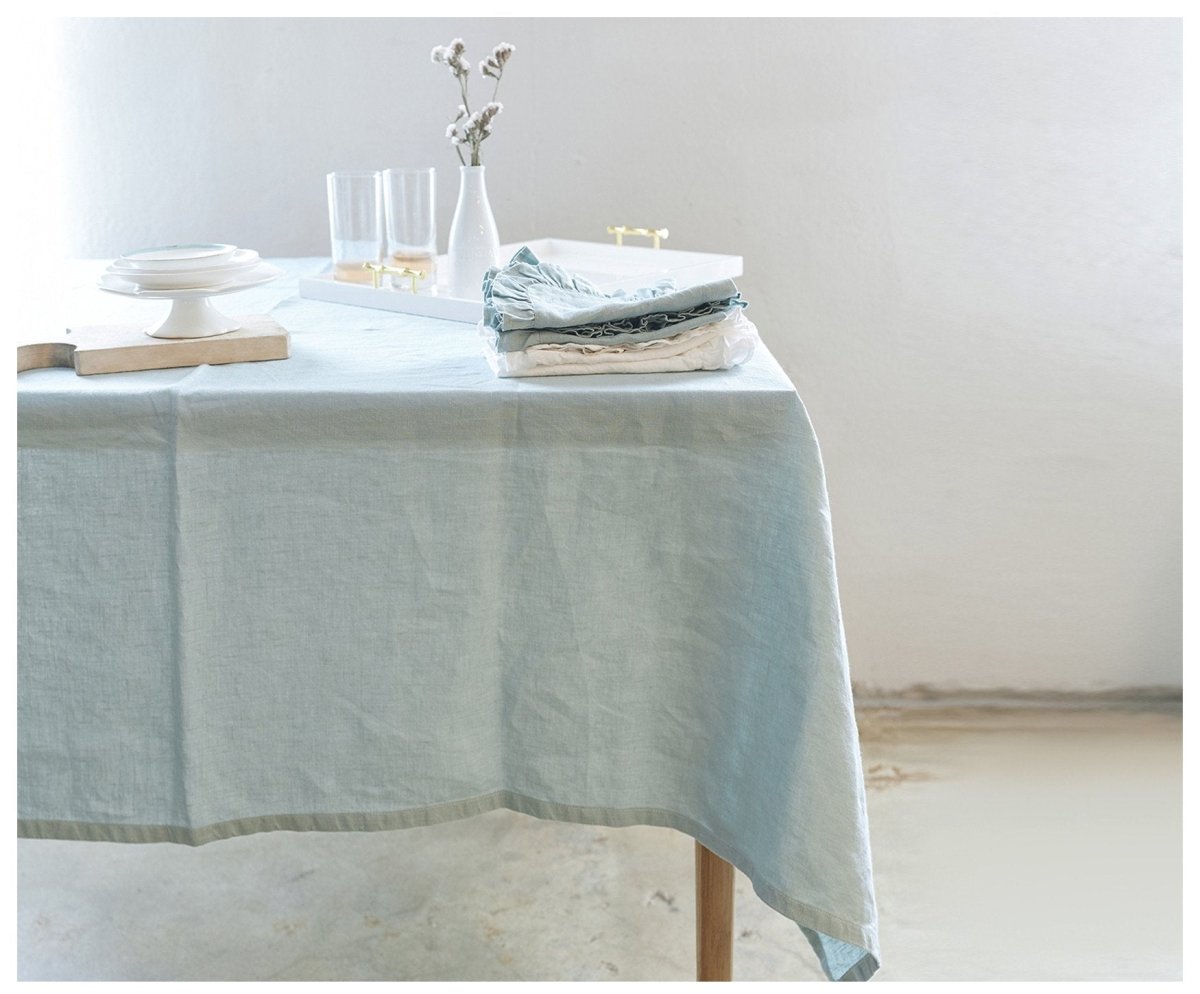 Bohemian Tablecloth- Mint Linen - celina mancurti - tablecloth - 55 x55 inches - -many sizes