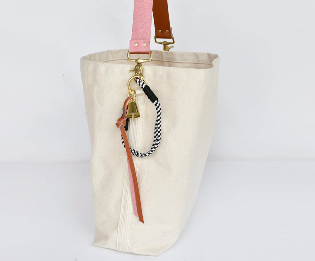 Tote Bag Ivory- Leather Strap Rose/Caramel