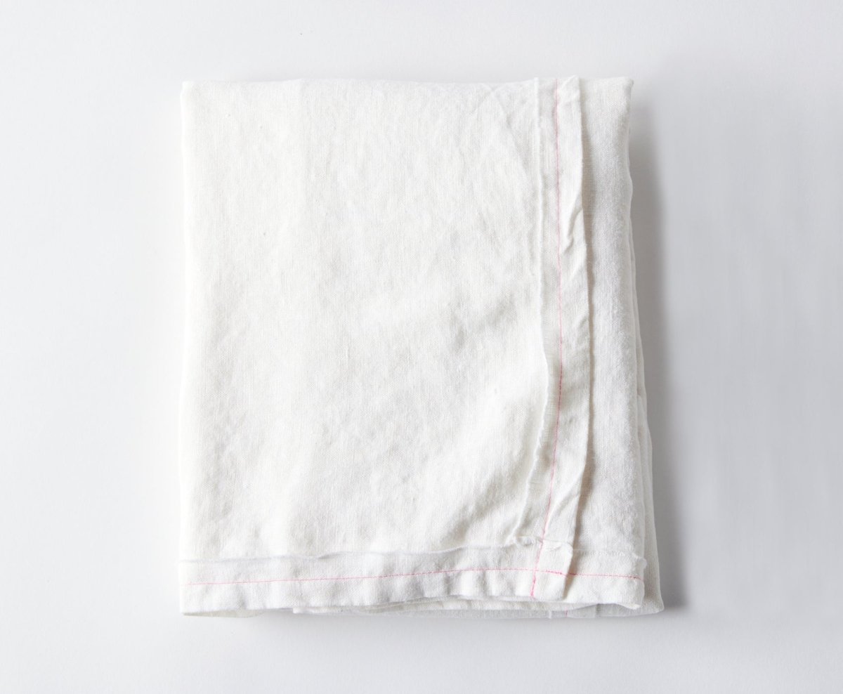 Delicious Off-white Linen Tablecloth- Pink stitching - celina mancurti - tablecloth - 55 x55 inches - -many sizes
