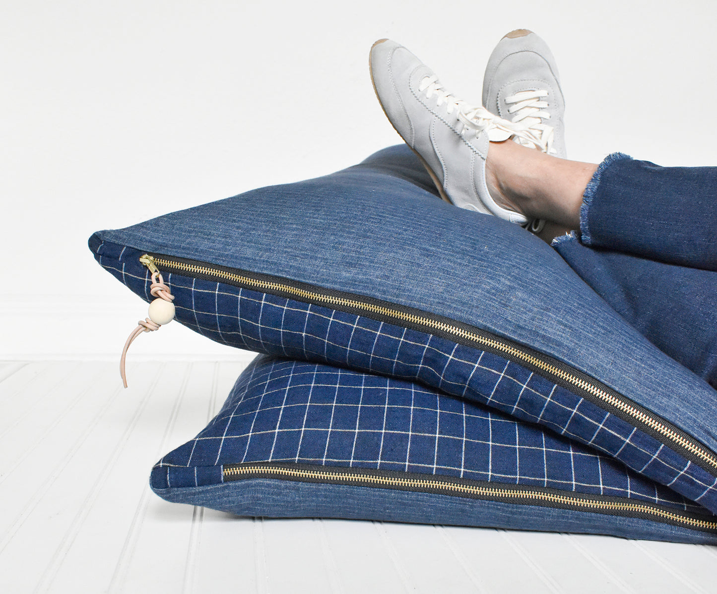 Double-Sided Plaid & Stripe Linen Pillow