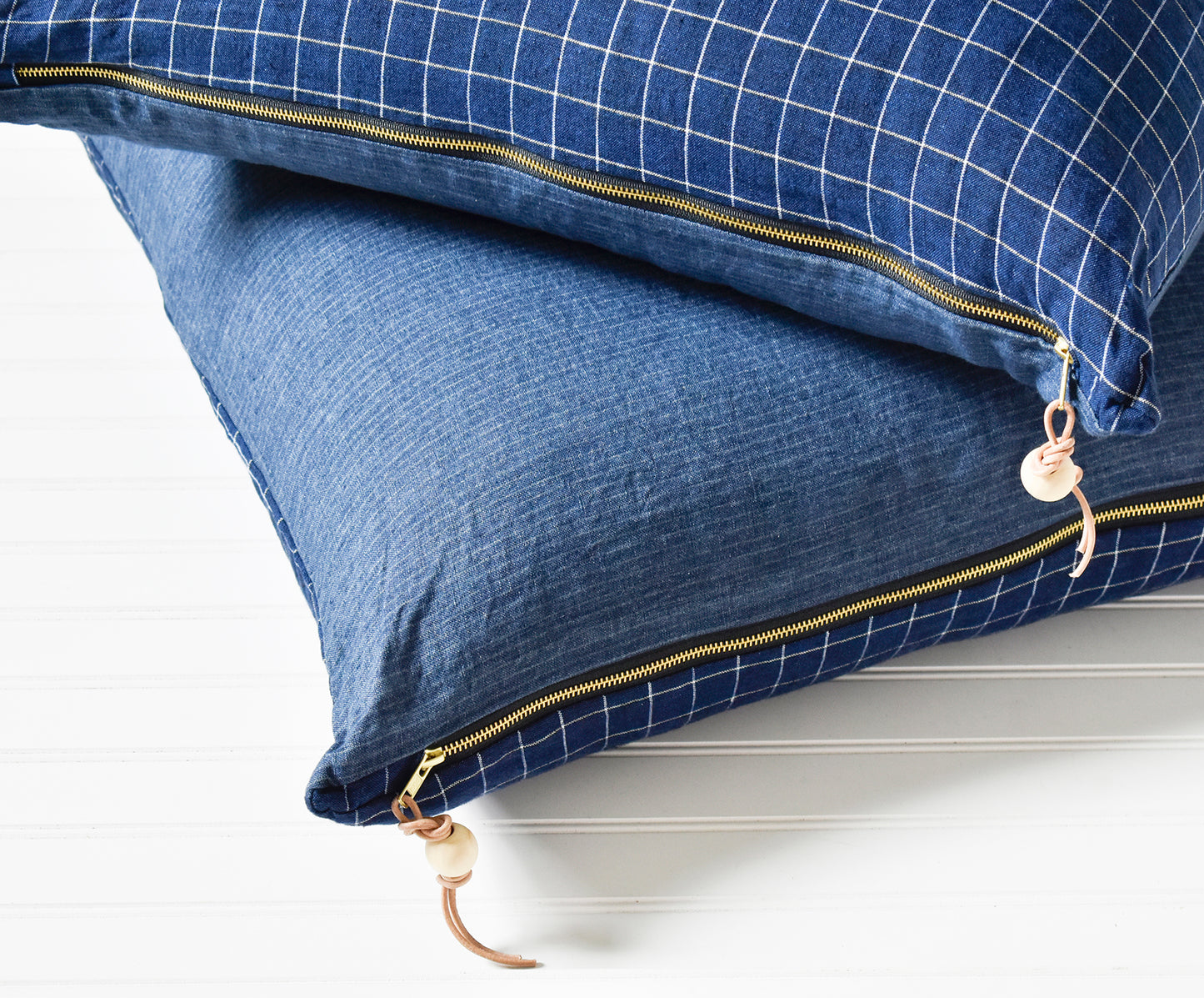 Double-Sided Plaid & Stripe Linen Pillow