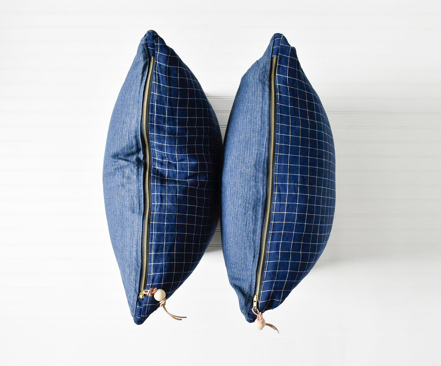 Double-Sided Plaid & Stripe Linen Pillow